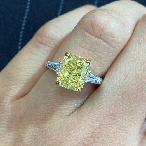4 Carat Fancy Yellow Elongated Cushion Diamond Engagement Ring
