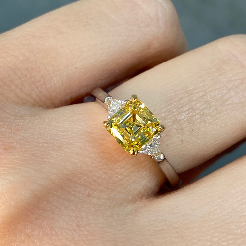 1.5ct Vivid Yellow Square Emerald Diamond Engagement Ring