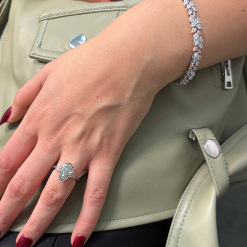 3ct Green Pear Diamond Engagement Ring