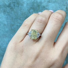 3.9ct Elongated Radiant Yellow Diamond Engagement Ring