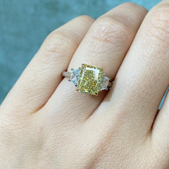 3 Carat Elongated Radiant Yellow Diamond Engagement Ring