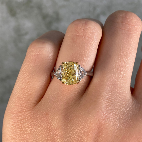 3 Carat Fancy Yellow Cushion Diamond Engagement Ring