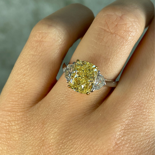 3 Carat Fancy Yellow Cushion Diamond Engagement Ring