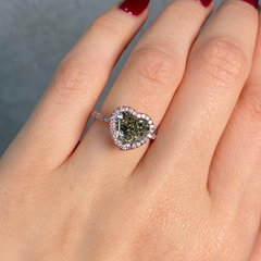 3.4 Carat Pink Halo Green Heart Diamond Engagement Ring