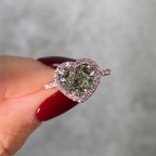 3.4 Carat Pink Halo Green Heart Diamond Engagement Ring