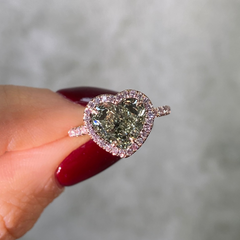 3.4 Carat Pink Halo Green Heart Diamond Engagement Ring