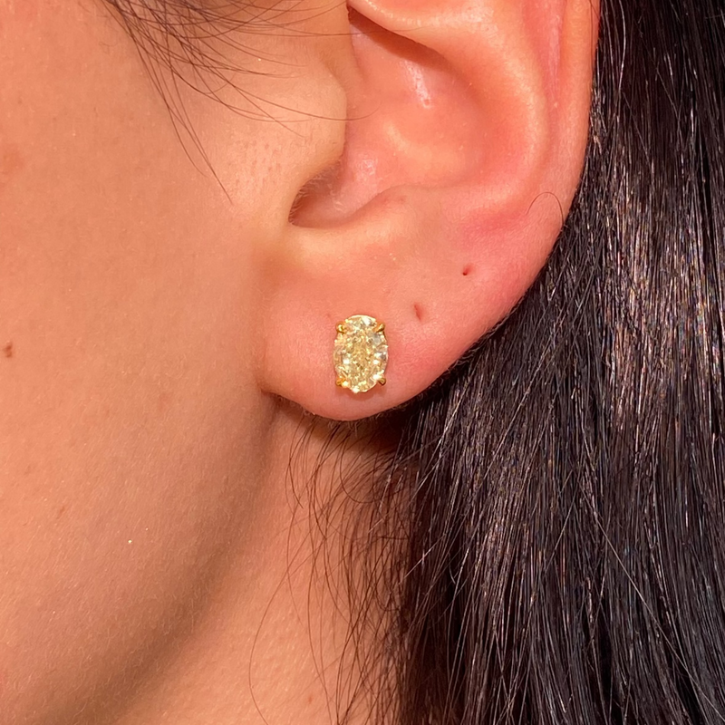 1ct Each Yellow Oval Diamond Studs