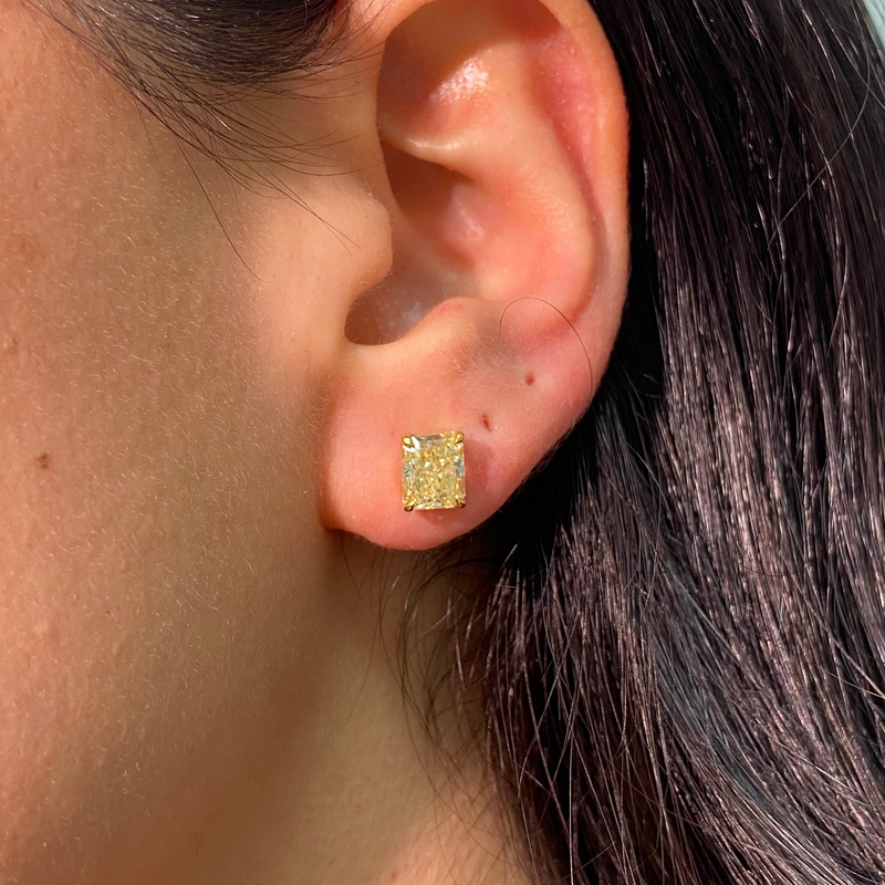 1.5ct Each Elongated Radiant Yellow Diamond Studs