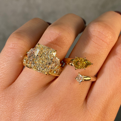 8ct Flawless Elongated Radiant Yellow Diamond Engagement Ring