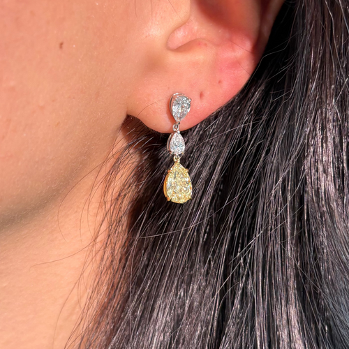 Yellow Diamond Pear Drop Earrings