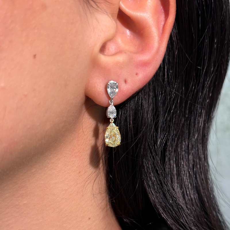 Yellow Diamond Pear Drop Earrings