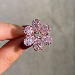 Pink Diamond Flower Statement Ring