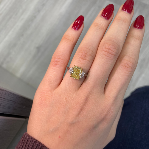 Yellow diamond engagement ring
elongated cushion cut yellow diamond
