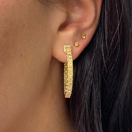 Natural yellow diamond hoop earrings, canary diamond hoops, intense yellow diamonds.