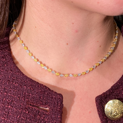 11.5ct Alternating Fancy Yellow and White Pear Diamond Necklace
