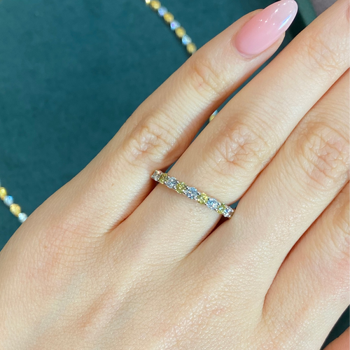 Round Yellow and White Diamond Band Ring