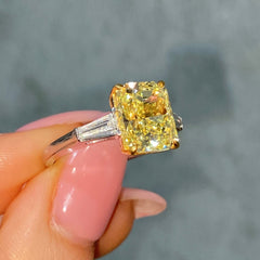 4 Carat Fancy Intense Yellow Elongated Radiant Diamond Engagement Ring