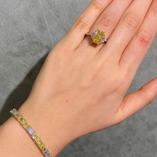 3 Carat Fancy Intense Yellow Elongated Radiant Diamond Engagement Ring