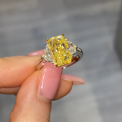 3 Carat Fancy Intense Yellow Elongated Radiant Diamond Engagement Ring