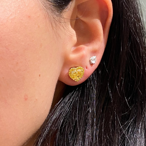 Fancy Intense Yellow Heart Diamond Studs