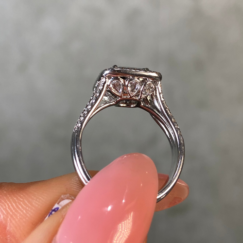 2 Carat Blue Radiant Diamond Double Halo Engagement Ring