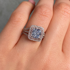 2 Carat Blue Radiant Diamond Double Halo Engagement Ring