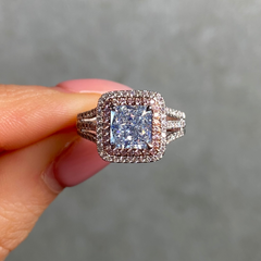 2 Carat Blue Radiant Diamond Double Halo Engagement Ring