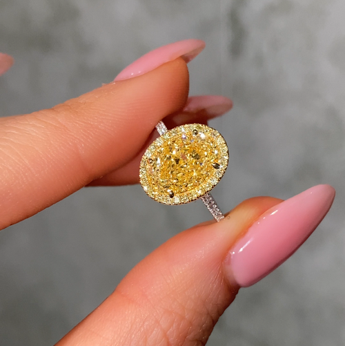 Two Tone Oval Diamond Halo Engagement Ring