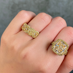 Fancy Light Yellow Golden Halo Half Eternity Band