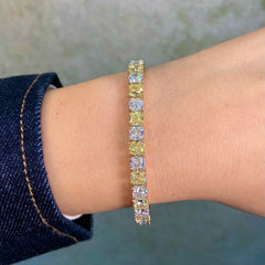 25 Carat Fancy Yellow and White Cushion Diamond Alternating Tennis Bracelet