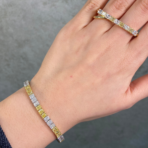 12.5 Carat 3:3 Yellow and White Diamond Tennis Bracelet