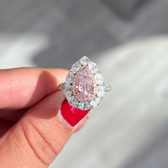 Natural pink diamond, pear shape diamond ring, pink diamond engagement ring
