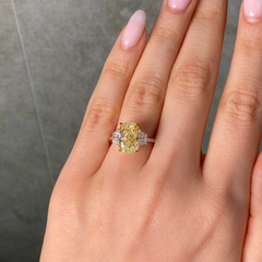 4 Carat Elongated Cushion Fancy Light Yellow Diamond Engagement Ring