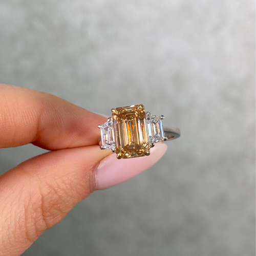 3.55ct Champagne Emerald Diamond Engagement Ring