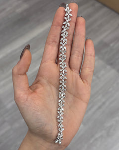Elegant white diamond bracelet. tennis bracelet. floral diamond bracelet.