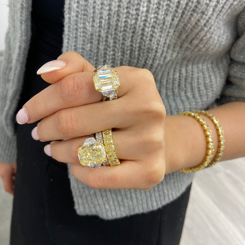 7 Carat Yellow Emerald Cut Diamond Engagement Ring