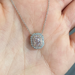 Pink Elongated Radiant Diamond Double Halo Pendant