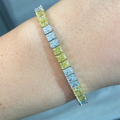3:3 Yellow and White Diamond Elongated Radiant Cut Diamond Tennis Bracelet