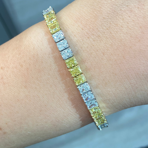 3:3 Yellow and White Diamond Elongated Radiant Cut Diamond Tennis Bracelet