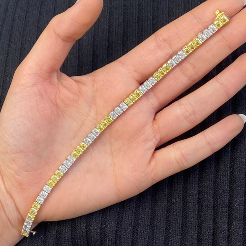 3:3 Yellow and White Diamond Elongated Radiant Cut Diamond Tennis Bracelet