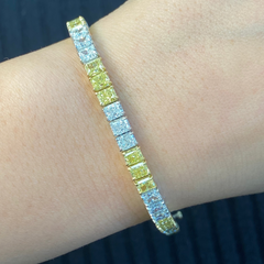 3:3 Yellow and White Diamond Elongated Radiant Cut Diamond Tennis Bracelet