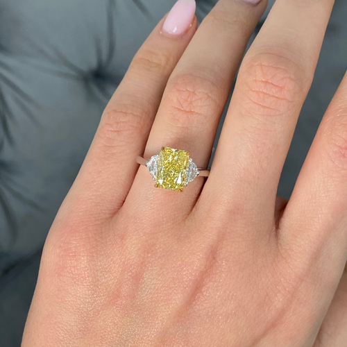3 Carat Fancy Yellow Elongated Radiant Diamond Engagement Ring