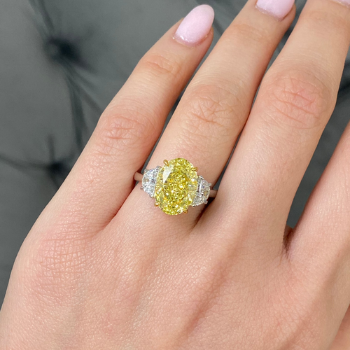 5ct Fancy Intense Yellow Oval Diamond Engagement Ring