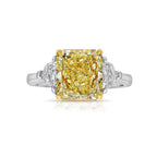 Old Money 3 Carat GIA Certified Intense Yellow Radiant Diamond Three Stone Ring.