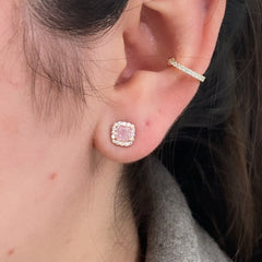 Pink diamond earrings. pink diamond studs. light pink diamonds. light pink cushions. diamond earrings.