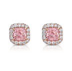 Pink diamond earrings. pink diamond studs. light pink diamonds. light pink cushions. diamond earrings.
