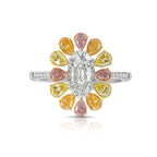 2.16 Carat Total Weight 1 Carat Center Elongated Oval Diamond VS2 Clarity GIA Certified Diamond 1.16 Carats of Multi Color Pear Shape Diamonds One of A Kind Design Handmade in NYC.