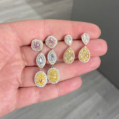 fancy colored diamonds. fancy colored diamond earrings. blue and pink diamonds. pink diamonds. blue diamonds. yellow diamonds. blue diamond earrings.