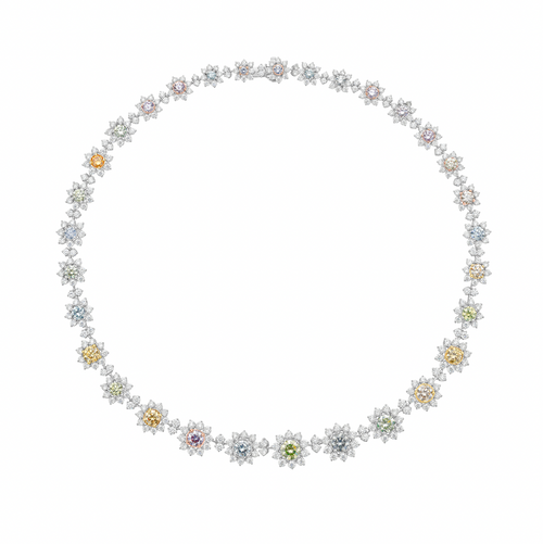 Fine multicolor natural diamond necklace.