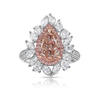 Unique peach color diamond ring, pear shaped, GIA certified.